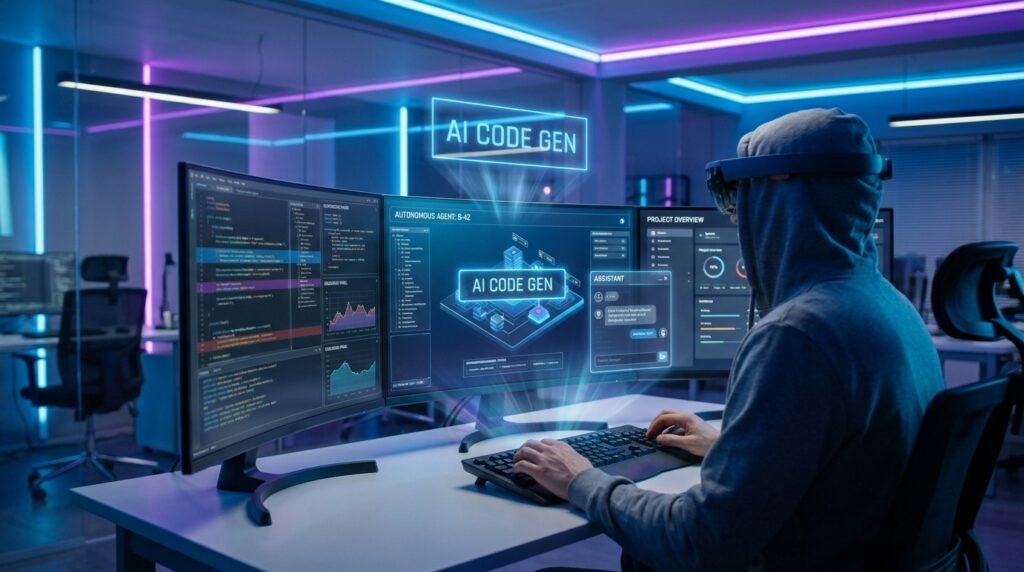 Developer using Cursor AI code editor with AI assistant generating and analyzing code across multiple project files
